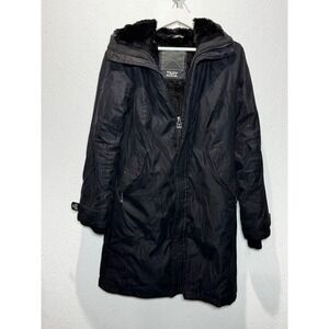 TNA Aritzia Black Parka Faux Fur Lined Hooded Winter Coat Jacket M NYT3-5031